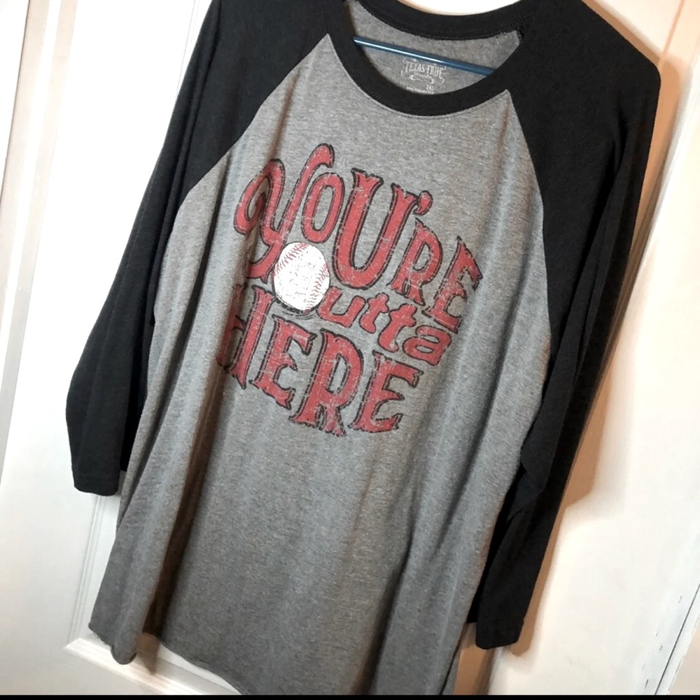 “you’re outta here” baseball raglan style tee, 2x